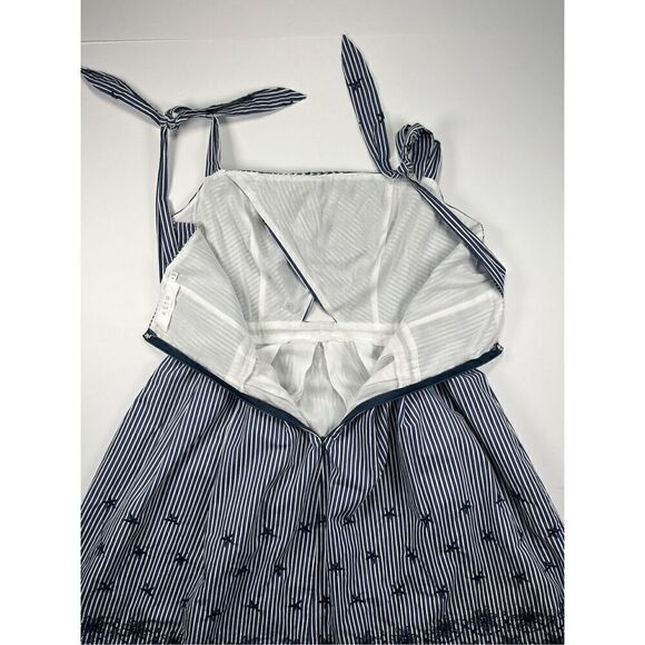 Astr Front Cutout Blue Striped Dress Embroidered Starfish Flowers Size Medium - Picture 10 of 11
